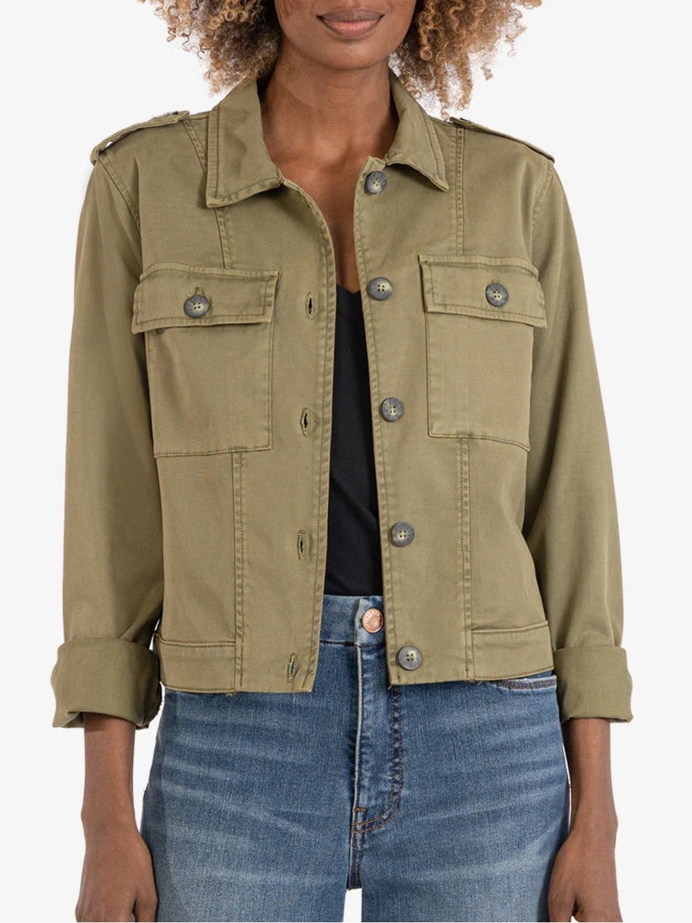 ☀️ KUT from the Kloth Rosalyn Trucker Flap Jacket in Olive Green
